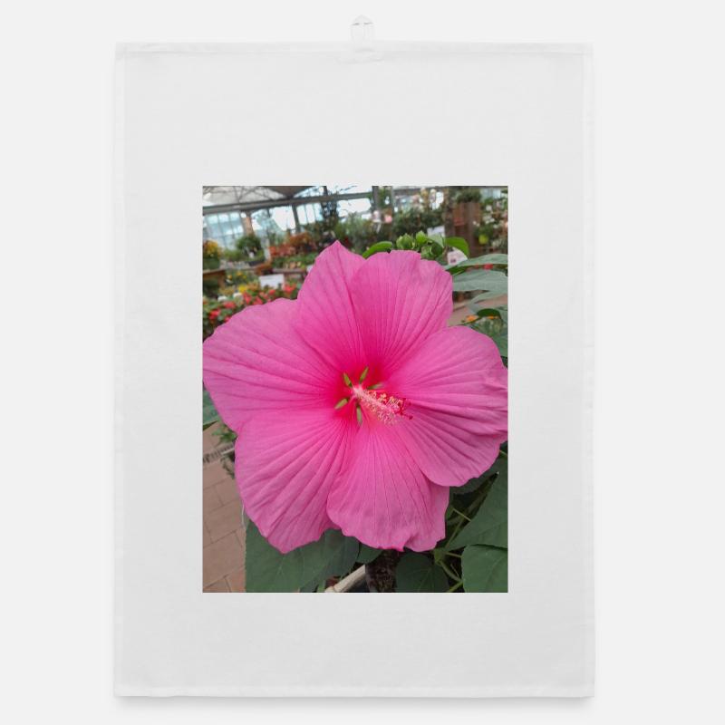 Hibiscus Rose Éclat Tropical Textile - Torchon bio - blanc