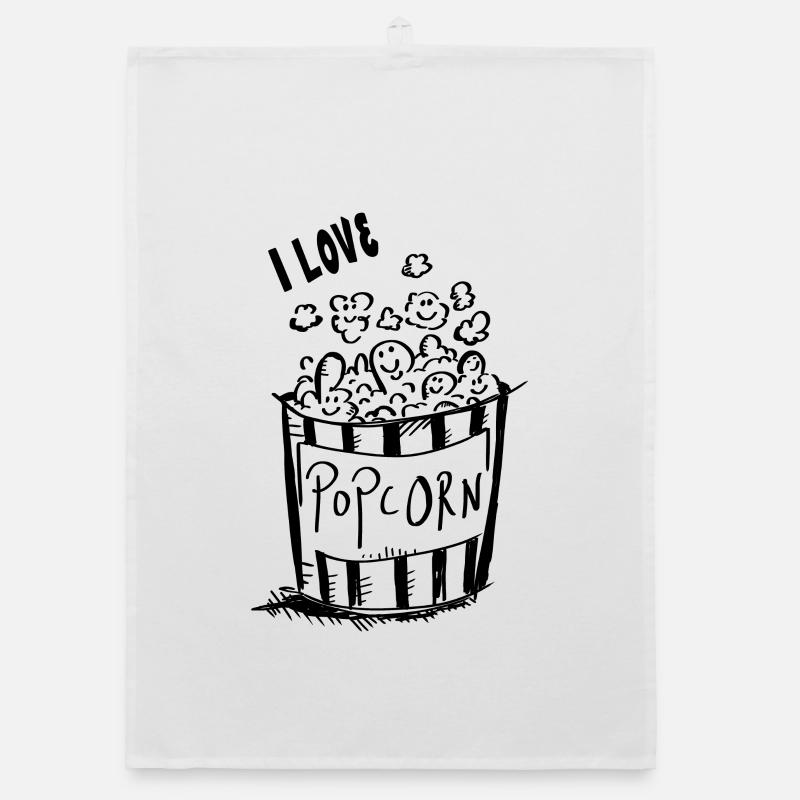 J'adore pop-corn - I love pop-corn - Torchon bio - blanc