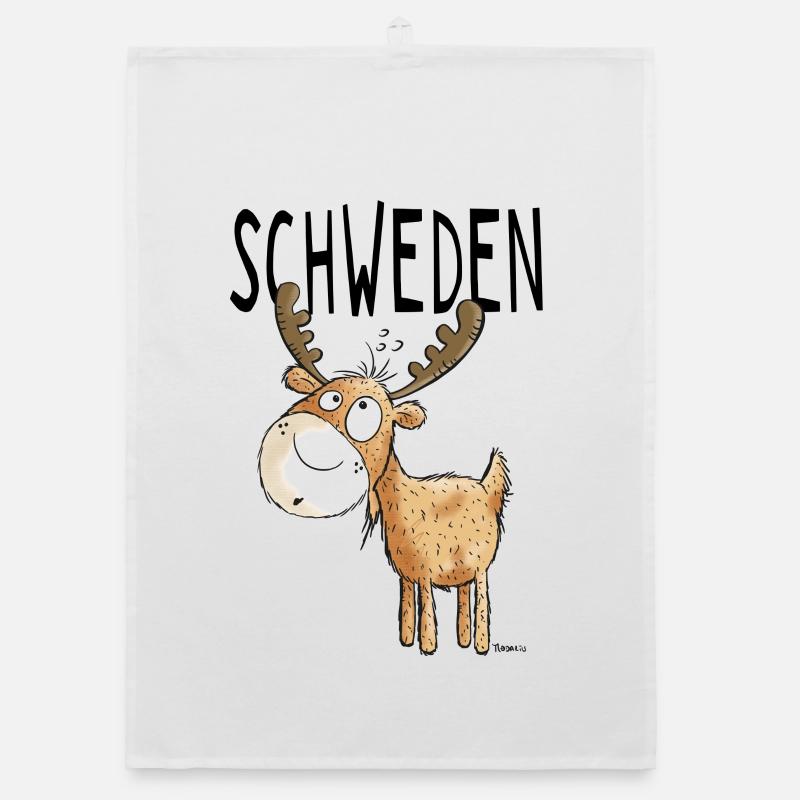 Elch aus Schweden - Elche - Hirsch - Geschenk - Organic Geschirrtuch - Weiß