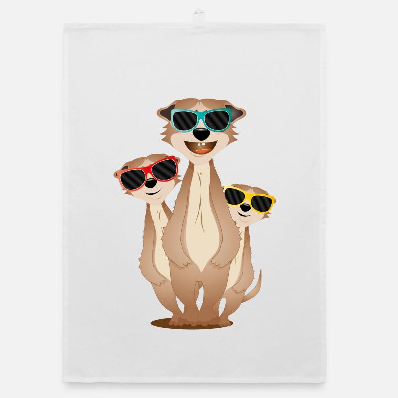 coole Erdmännchen Gruppe mit Sonnenbrillen - Organic Geschirrtuch - Weiß