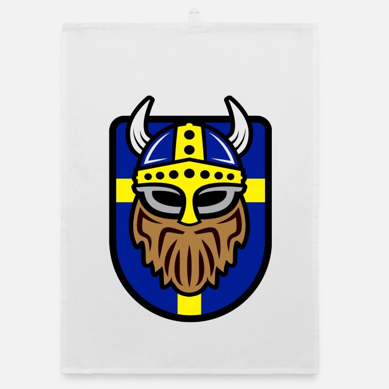 Cooler Wikinger mit Schwedischer Flagge Organic Geschirrtuch