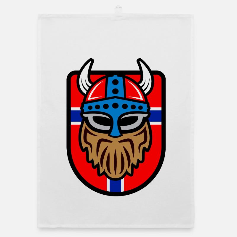 Cooler Wikinger Logo mit Norwegischer Flagge Organic Geschirrtuch