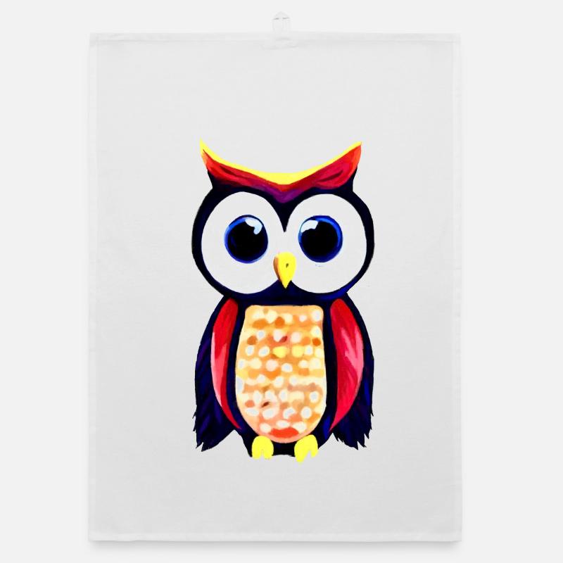 Owl with big curious eyes - Organic dish towel - white