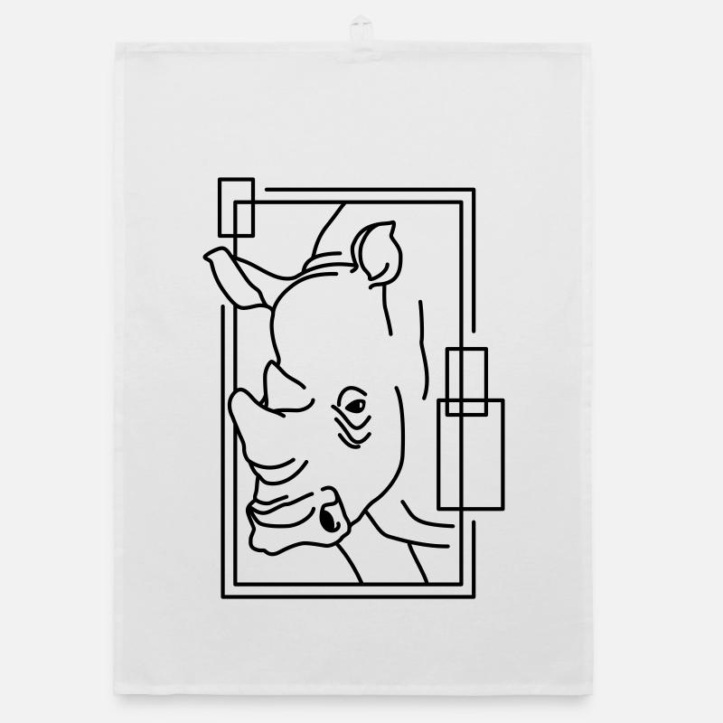 Rhinoceros in geometric design - Organic dish towel - white