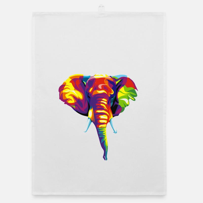 Elephant with colourful abstract motif. Organic dish towel
