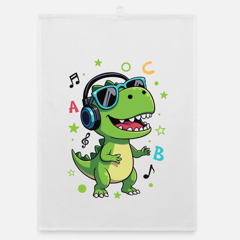 T-Rex vert avec casque ABC - Rentrée Torchon bio