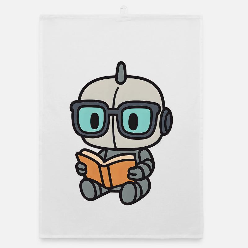 Geek robot with glasses and book Organic dish towel
