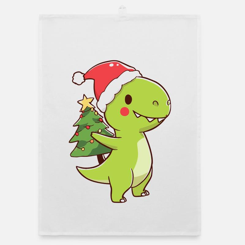 Kawaii Dino T-Rex avec sapin de Noël Torchon bio