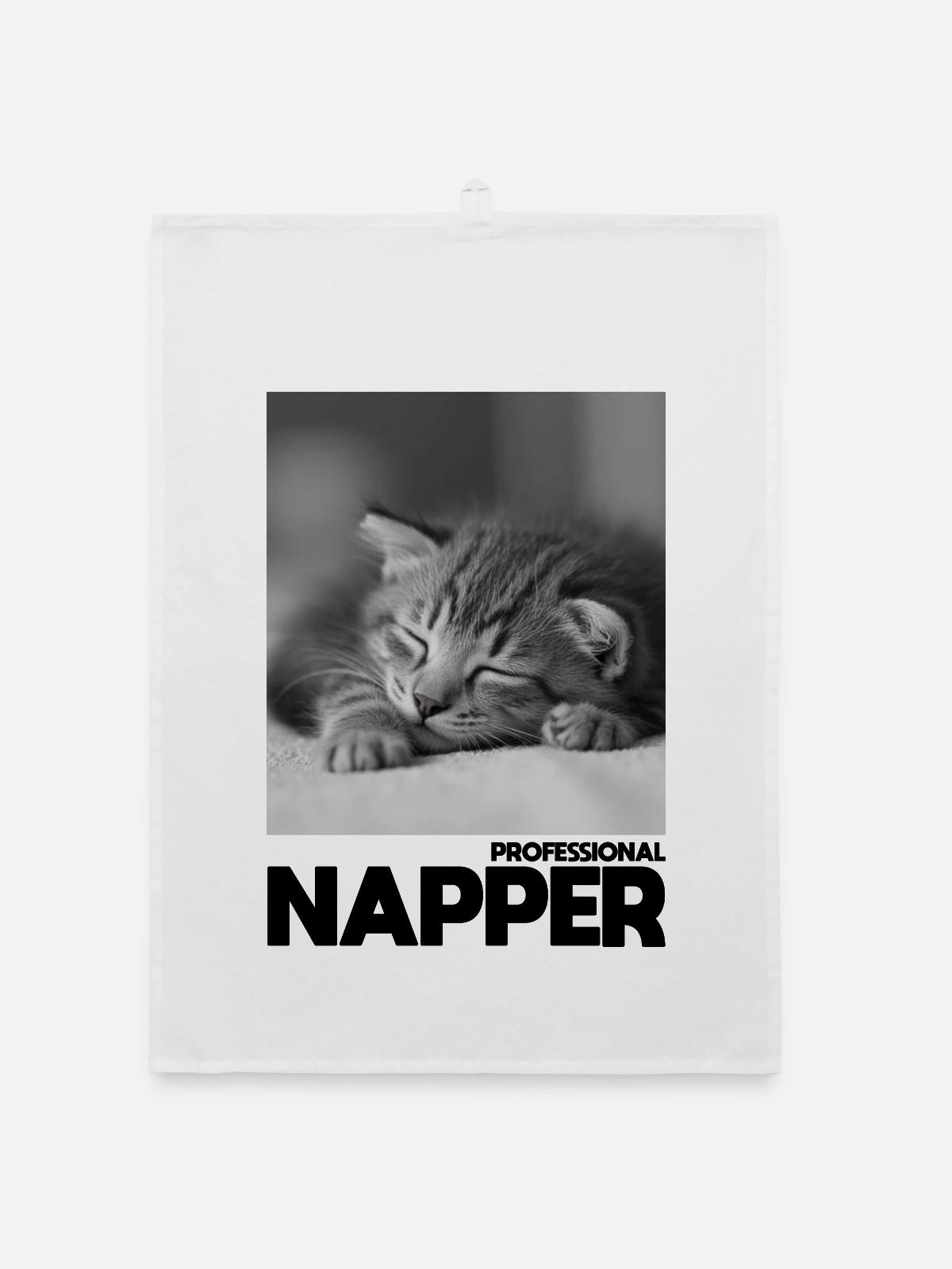 Professional Napper – Schlafende Katze - Organic Geschirrtuch - Weiß - Vorne