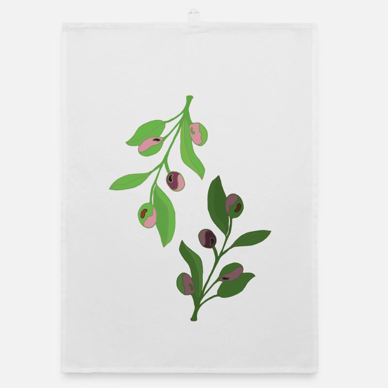 olive branches green pink Organic dish towel