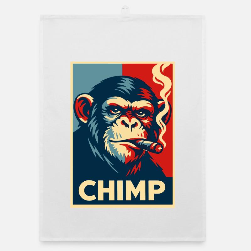 Retro Chimp Cigar Poster Organic dish towel