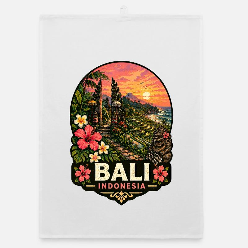Bali Sunset Hibiscus Garden Organic dish towel