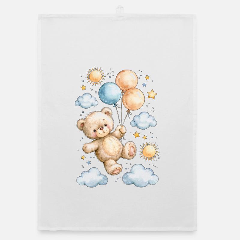 Teddy Bear Balloon Sky Whimsy Organic dish towel