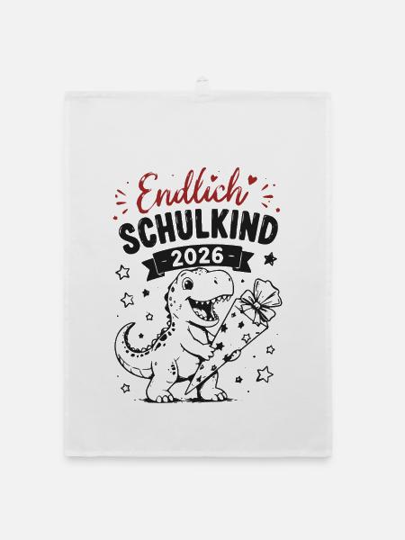 Endlich Schulkind 2026 - Organic Geschirrtuch - Weiß - Vorne