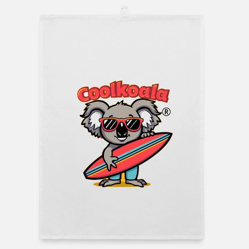 Koala Surfer with Sunglasses - Organic dish towel - white