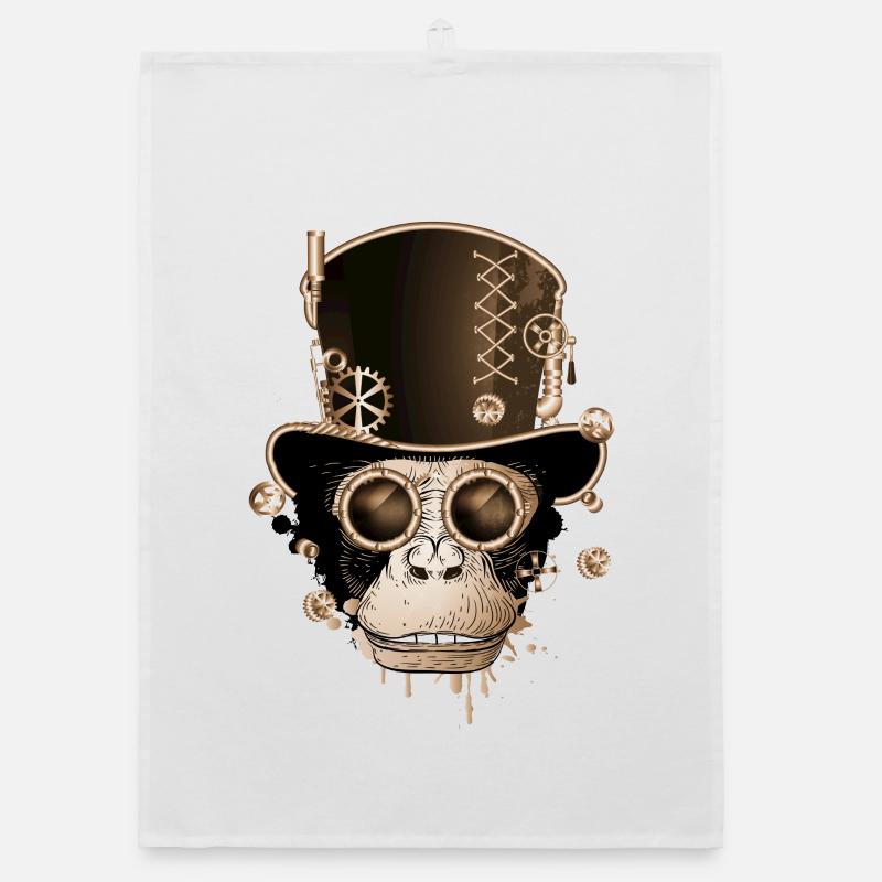 Steampunk monkey with antique cylinder hat look Organic dish towel