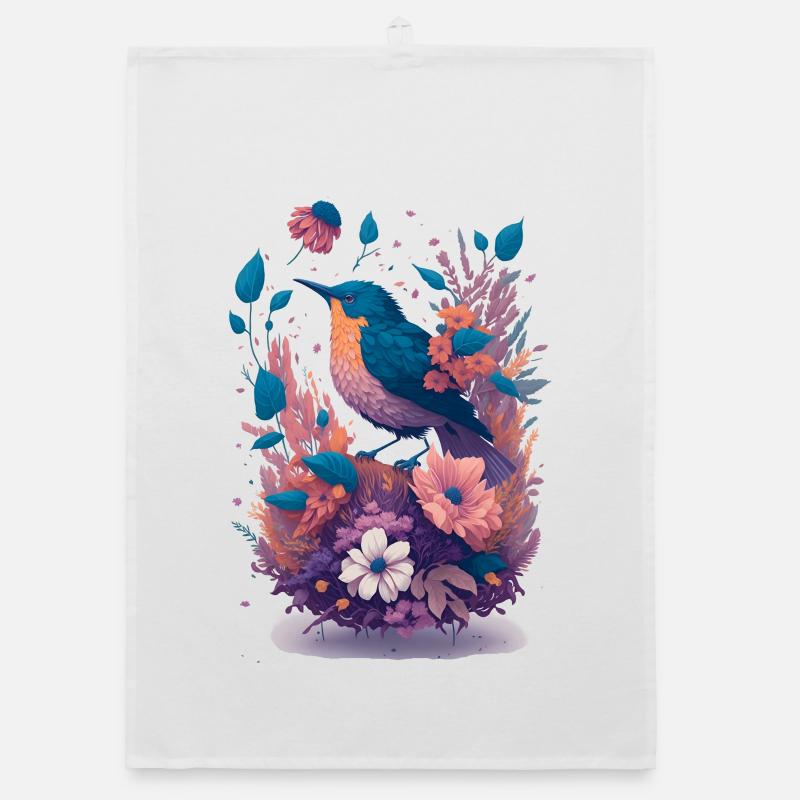 Oiseaux dans un bouquet de fleurs Torchon bio