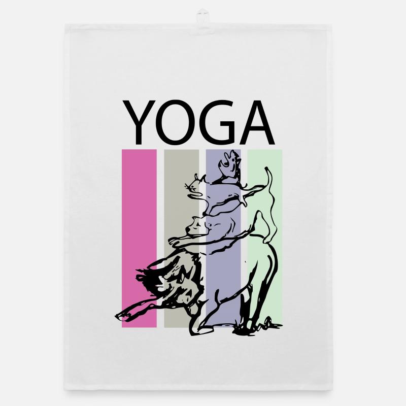 Yoga mit Tieren bunt - Organic Geschirrtuch - Weiß