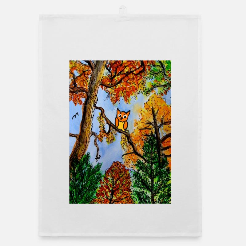 EG Blumen I Herbst I Geschenk I Bunt I Eule Organic Geschirrtuch