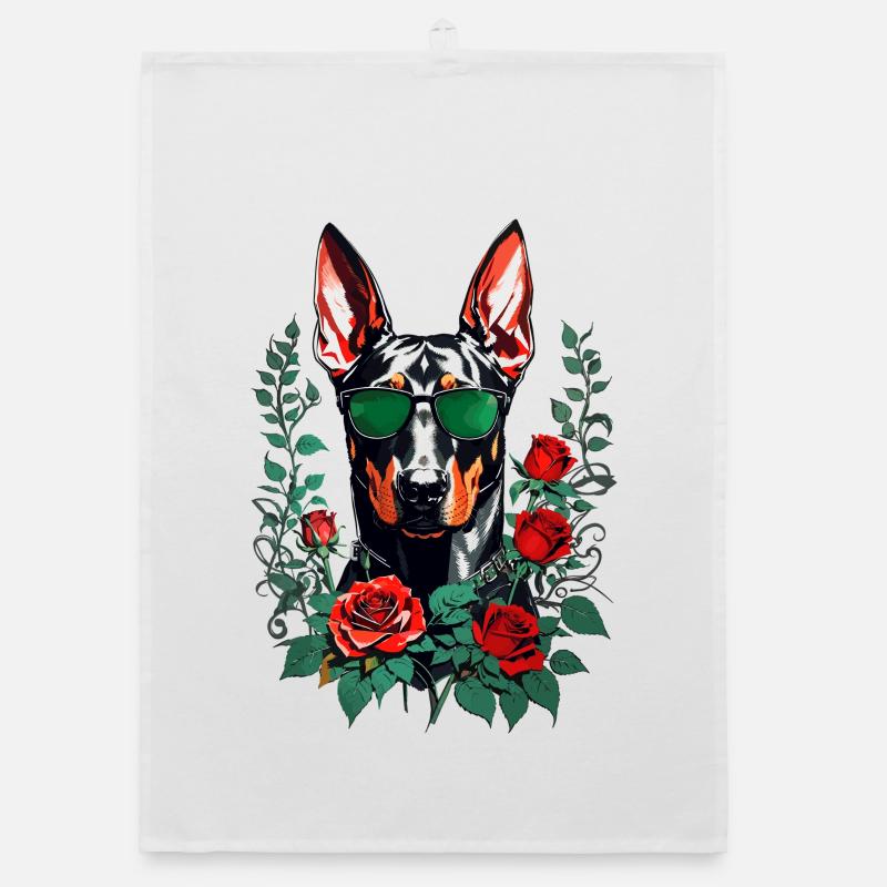 Doberman with roses Organic dish towel