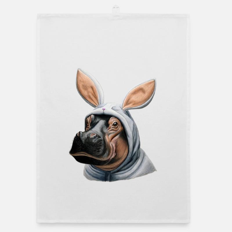 Hippopotamus Bunny white Organic dish towel