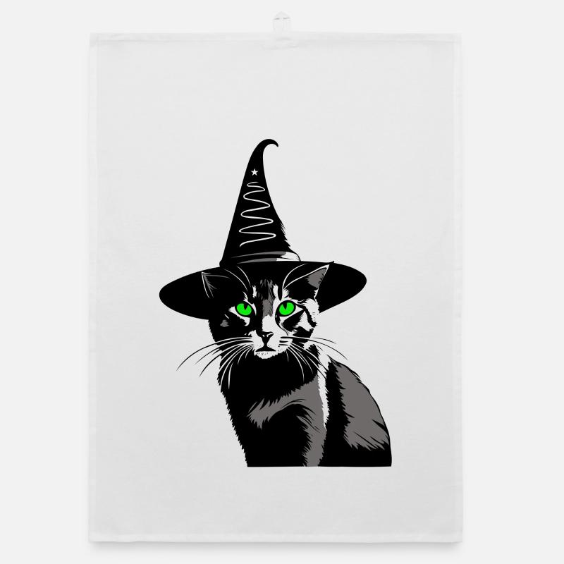 Cat Green Eyes Witch Hat Walpurgis Night Organic dish towel