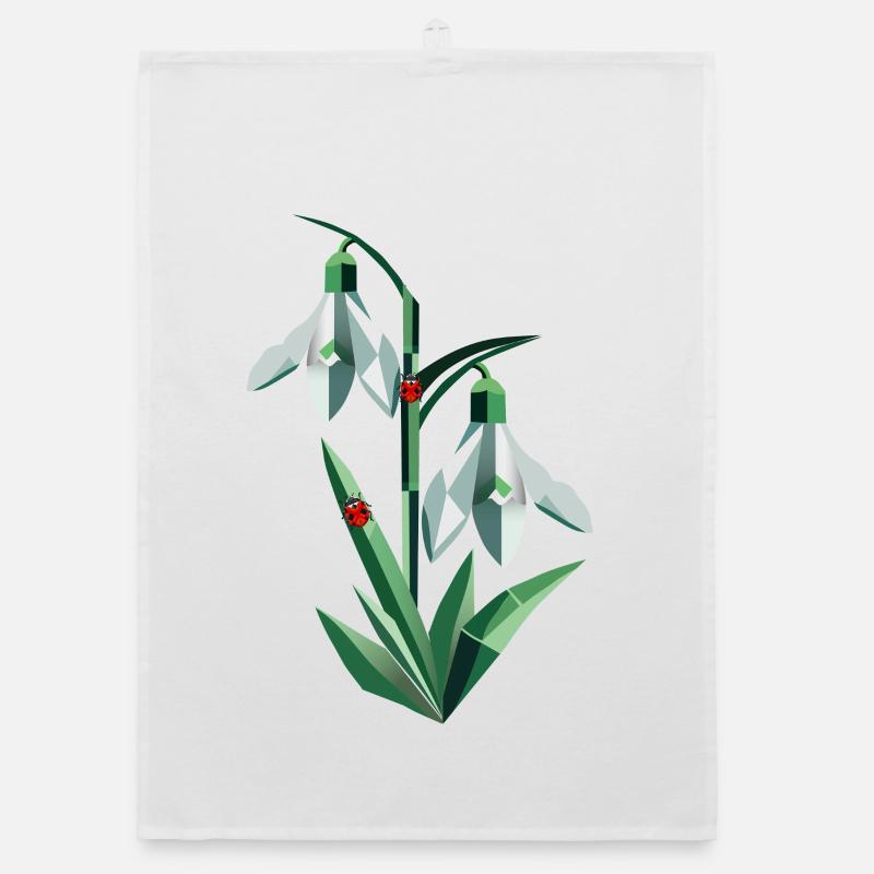 Zwei Schneeglöckchen mit Marienkäfern Organic Geschirrtuch