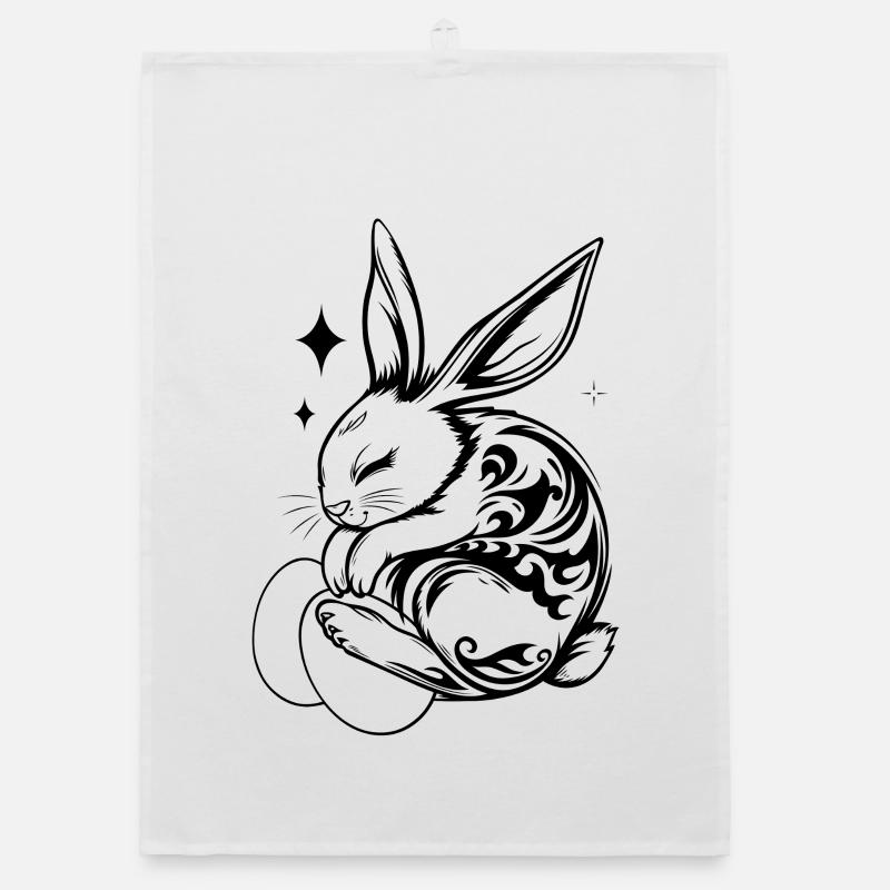 Lapin de Pâques endormi avec tribal et œufs Torchon bio