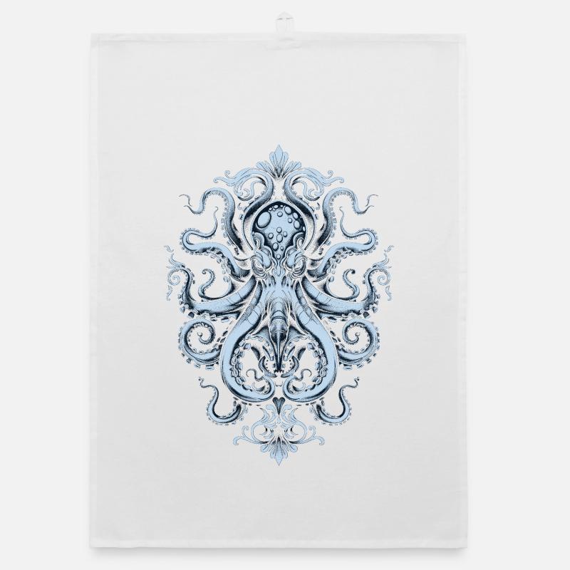 Oktopus Ornament – Tattoo in hellblau - Organic Geschirrtuch - Weiß