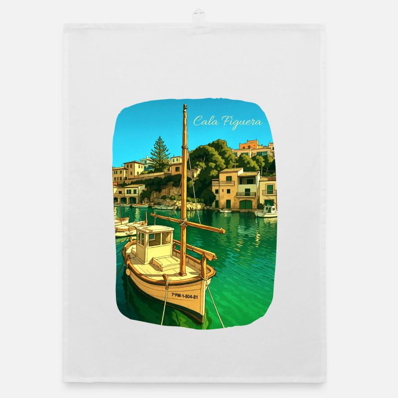 Cala Figuera - Majorca - Organic dish towel - white