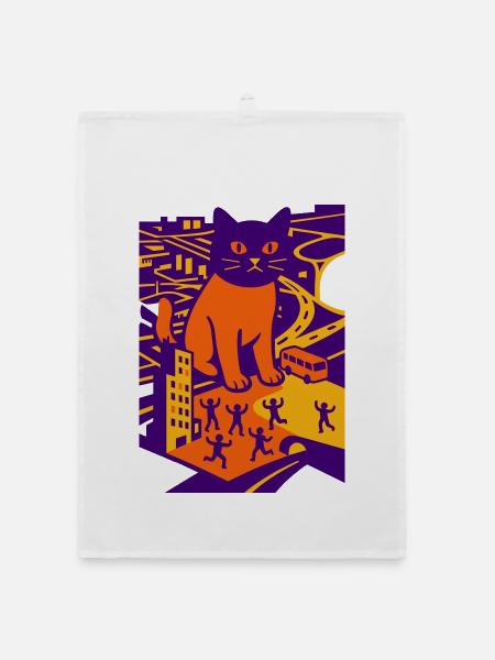 Chat géant dans la ville - Torchon bio - blanc - Devant