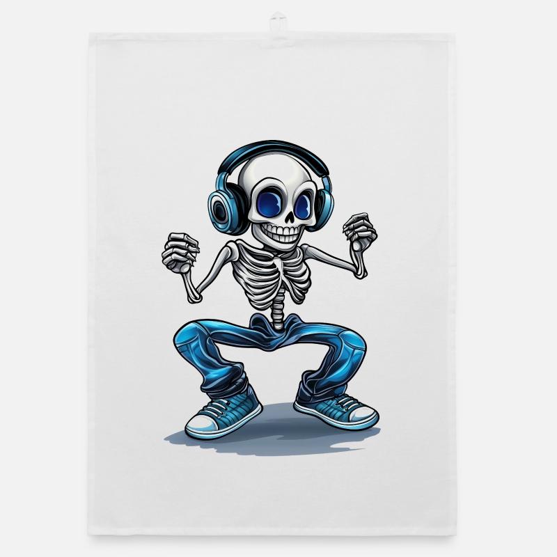 crazy Skelett mit blauer Hose und Kopfhörer :) Organic Geschirrtuch