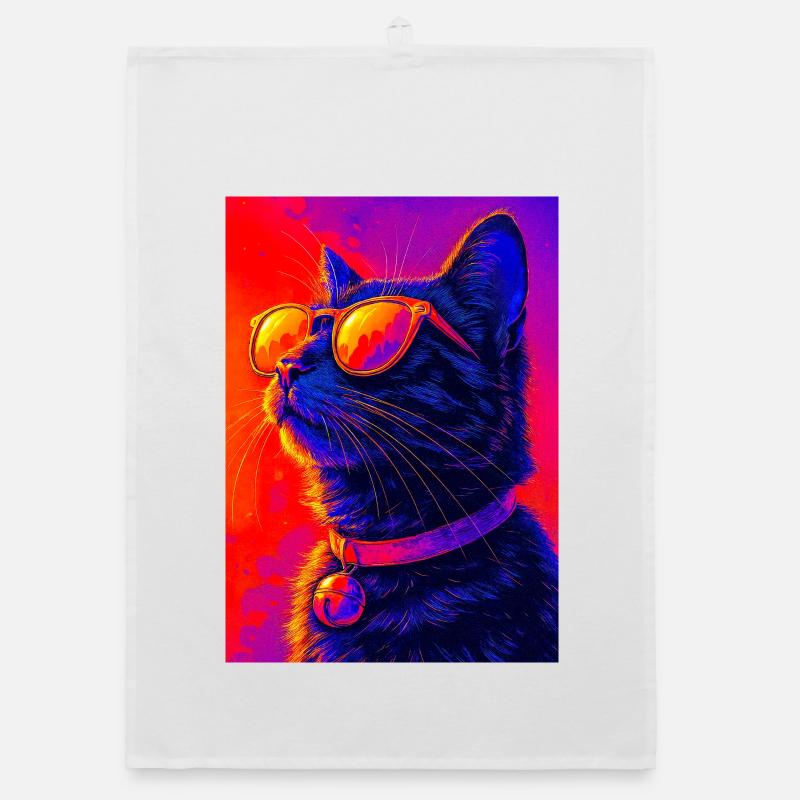 Chat néon vibrant avec lunettes de soleil Torchon bio