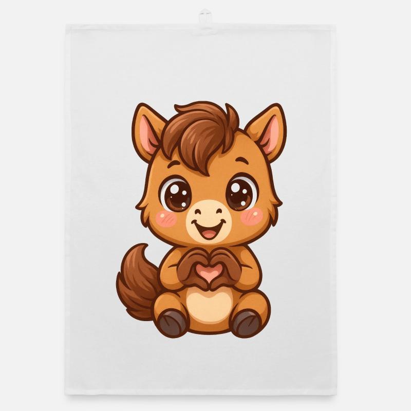 Cute horse with heart hands Organic dish towel