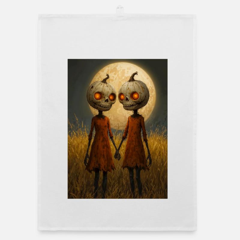 Moonlit Pumpkin Twins Organic dish towel