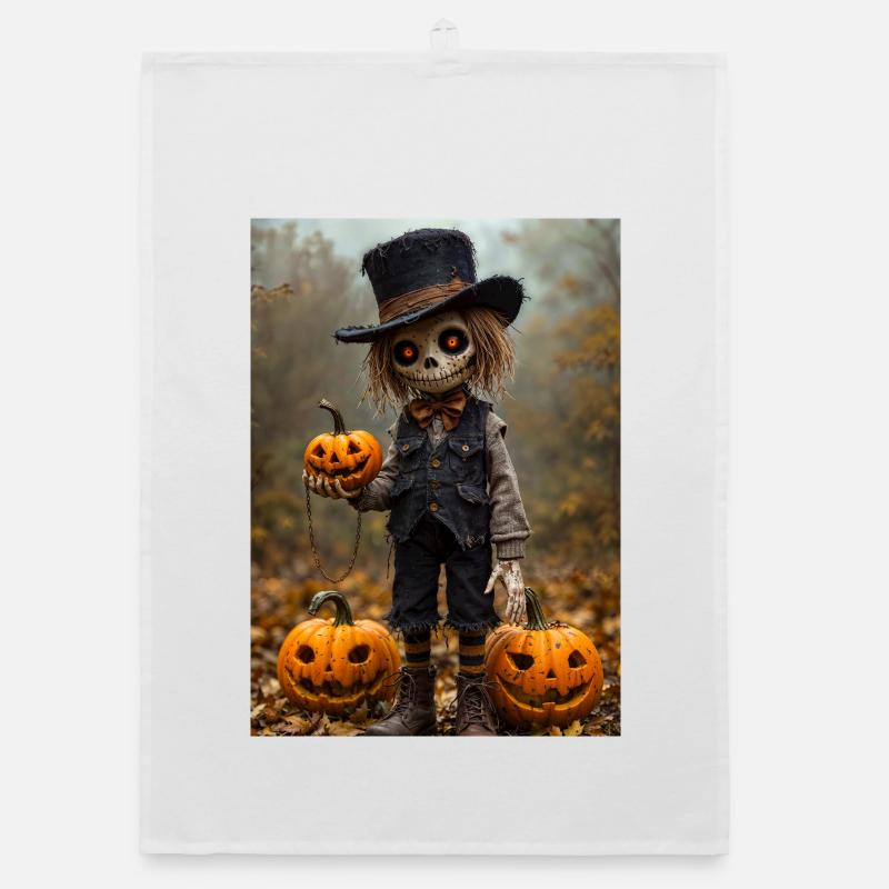 Spukvogelscheuche mit Kürbislaternen Organic Geschirrtuch