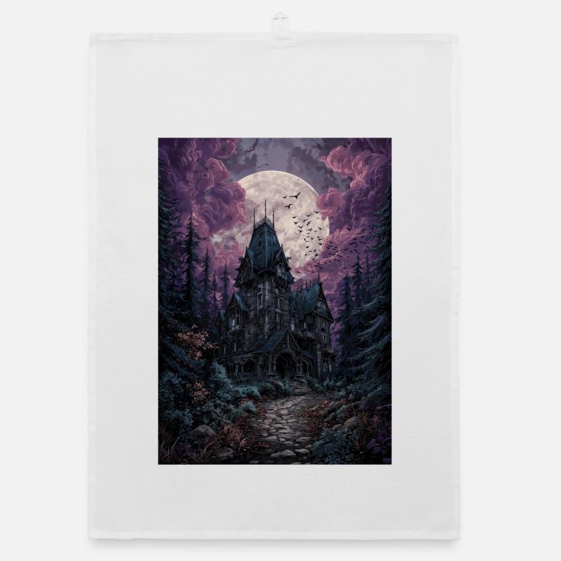 Moonlit Haunting Mansion Organic dish towel