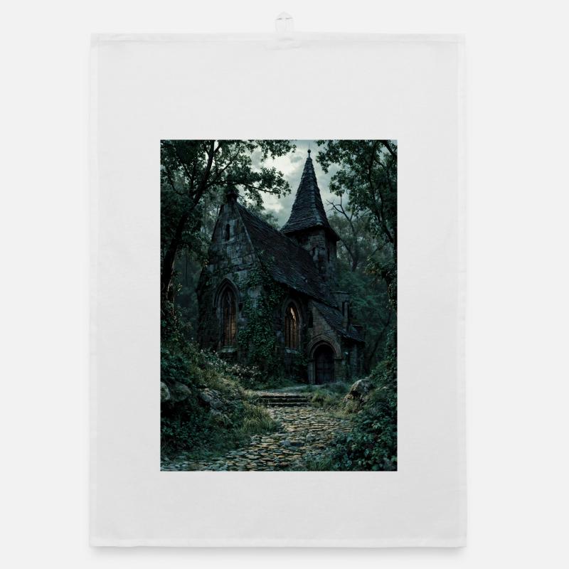 Moonlit Forest Chapel Organic dish towel