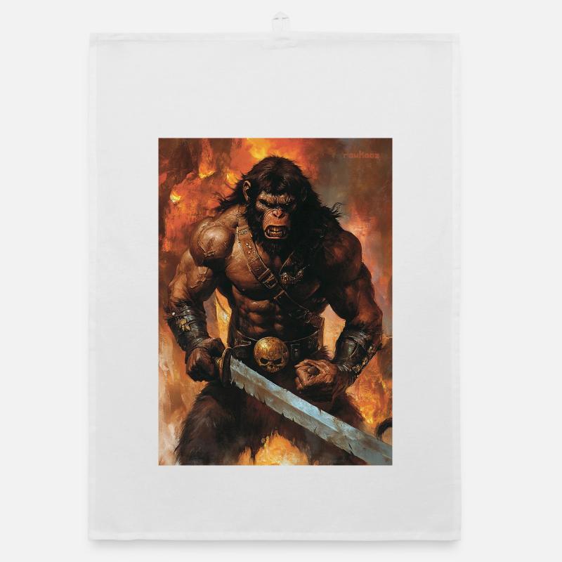 Heavy Metal Monkey with Sword Organic dish towel