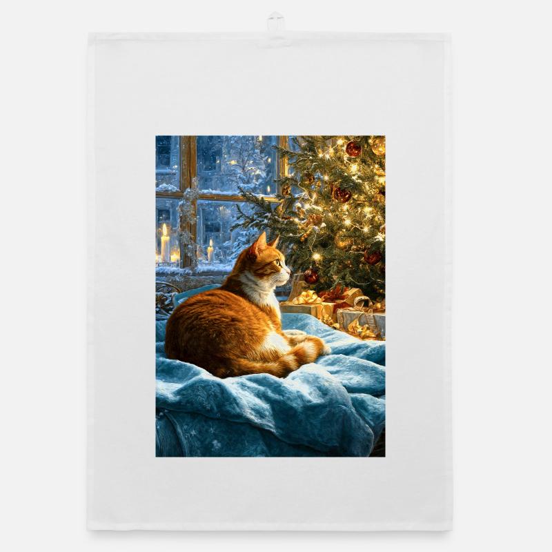 Chat de Noël confortable par arbre Torchon bio