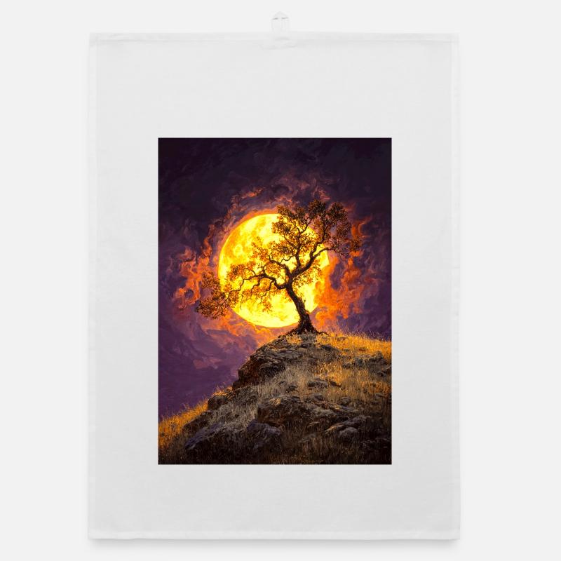 Einsamer Baum im Mondschein auf Klippe Organic Geschirrtuch