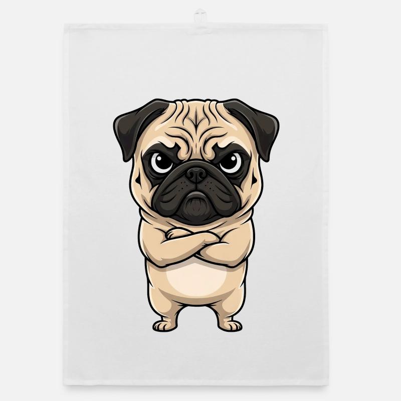 Pug Cartoon Grumpy Sour Annoyed Cute Organic dish towel