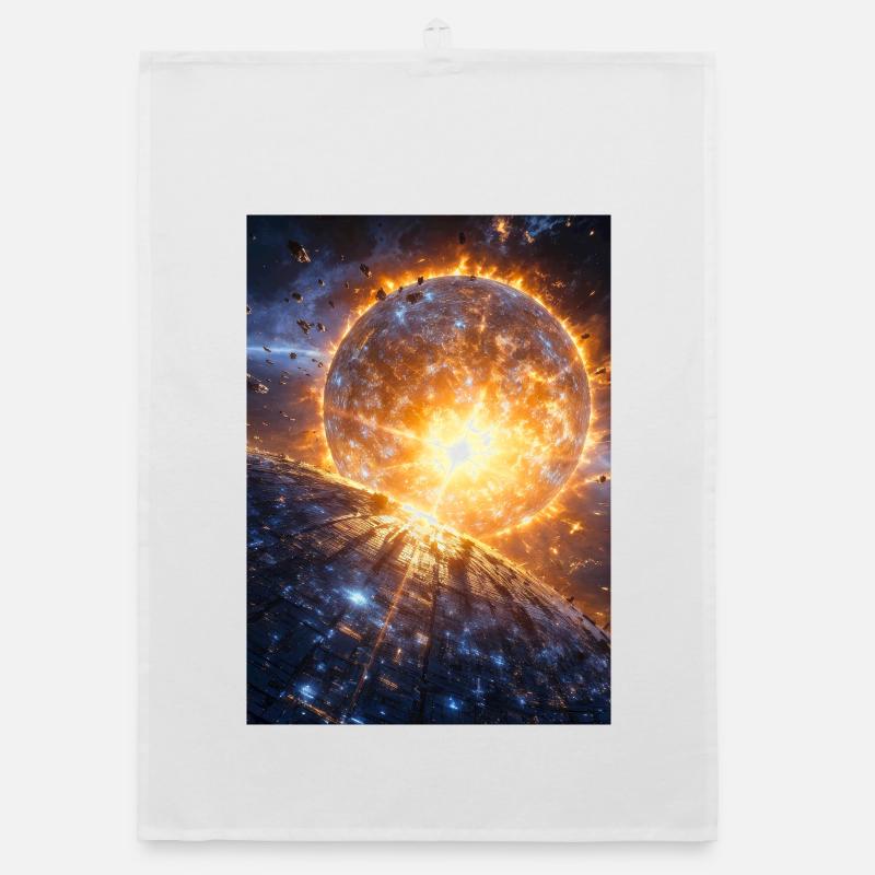 Sonnenkatastrophe über Neon-Dreadnought Organic Geschirrtuch