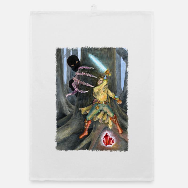 Fantasy Hero Battling Shadow Creature Organic dish towel