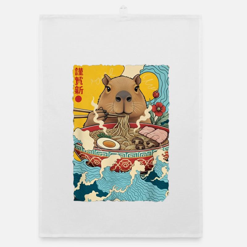 Capybara isst Ramen Nudeln Organic Geschirrtuch