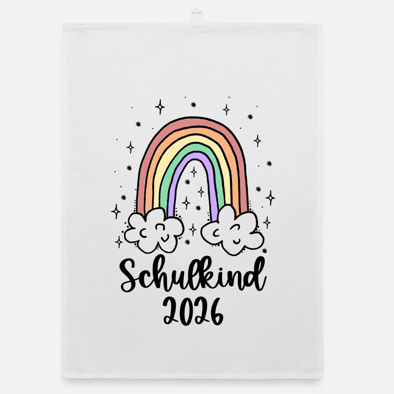 Schulkind 2026 Einschulung Mädchen Regenbogen Organic Geschirrtuch