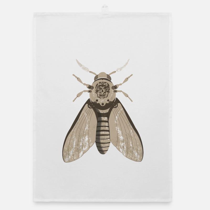 Papillon de nuit crâne dans le style steampunk - Torchon bio - blanc