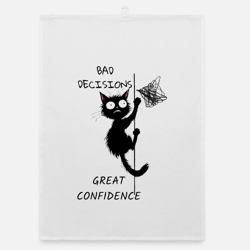 drôle de chat noir sur le cordon Torchon bio