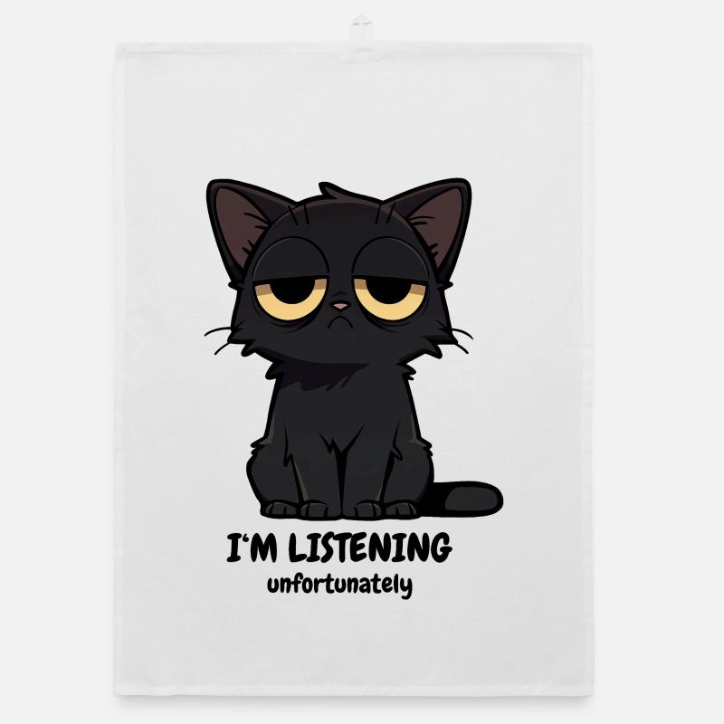 Grumpy Black Cat | Zero Buck Cats Motif Organic dish towel