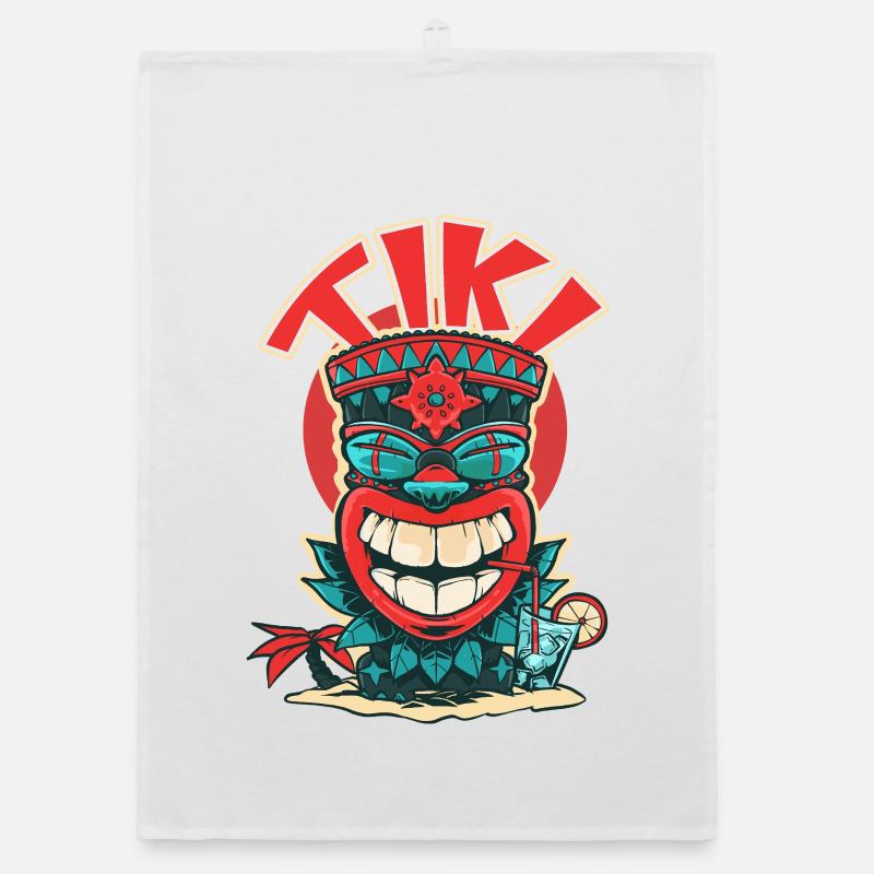 Eine Tiki-Maske, die einen Cocktail trinkt (V2) Organic Geschirrtuch